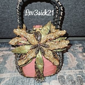 Mary Frances Pink and Gold Mini Bag with Floral Design